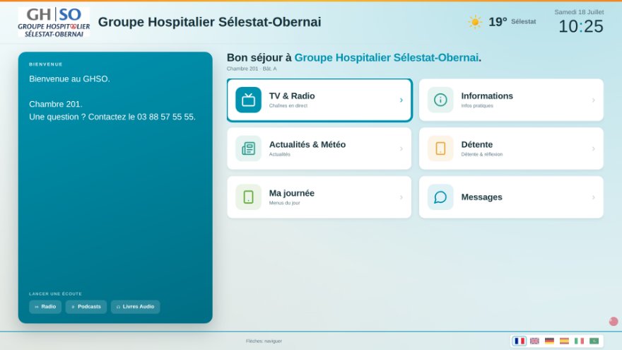 Portail TV interactif Pixal'IPTV affiché en chambre