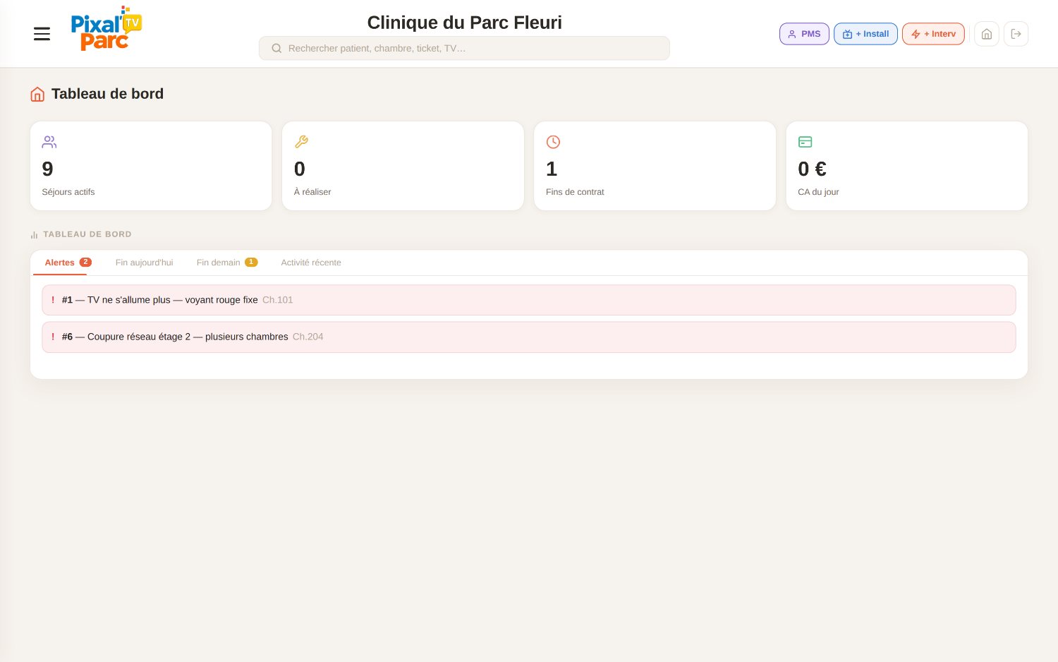 Tableau de bord Pixal'PMS